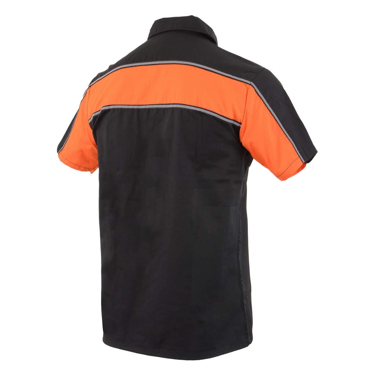 Biker Clothing Co. Mdm11673 Mens Black And Orange Short Sleeve Motorcycle Shirt With Reflective Material - X-Large