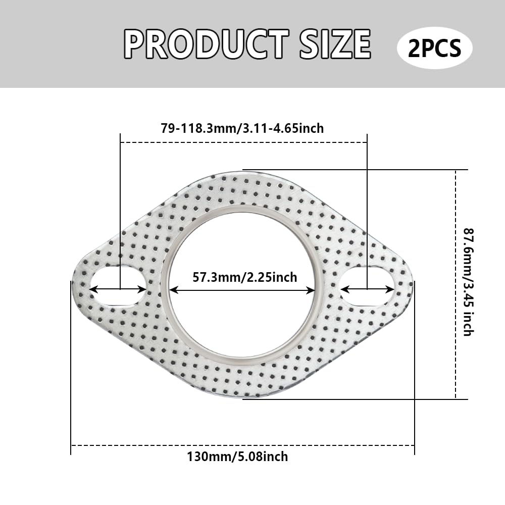 2Pcs Car Exhaust Gasket,2.25'' 2-Bolt Exhaust Flange Gasket Car Accessories,Professional Exhaust Manifold Gasket Made Of High Te