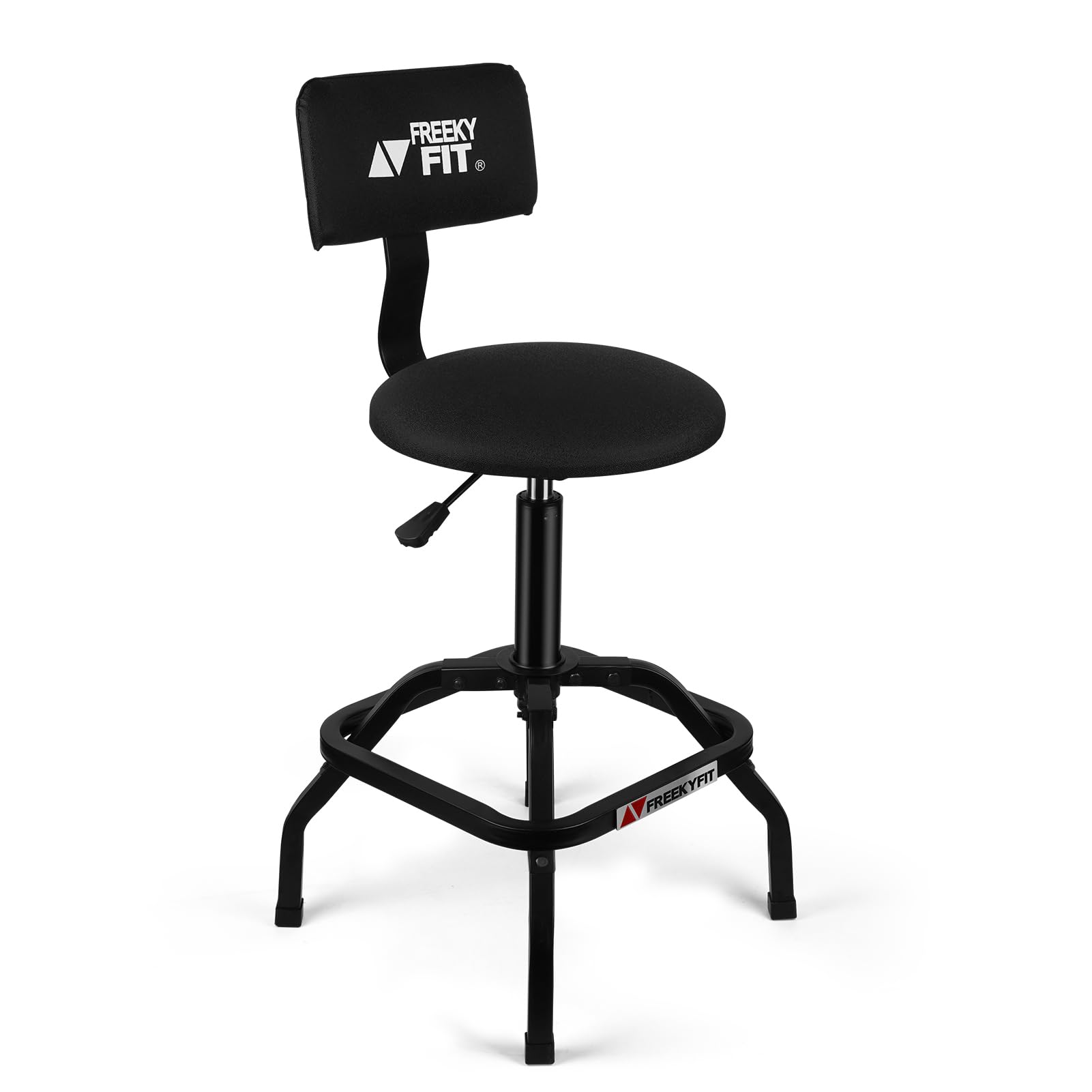 Freekyfit Shop Stool With Backrest, Mechanic Garage Stool For Workshop, Adjustable Stool Chair, Padded Workbench Stool For Men W