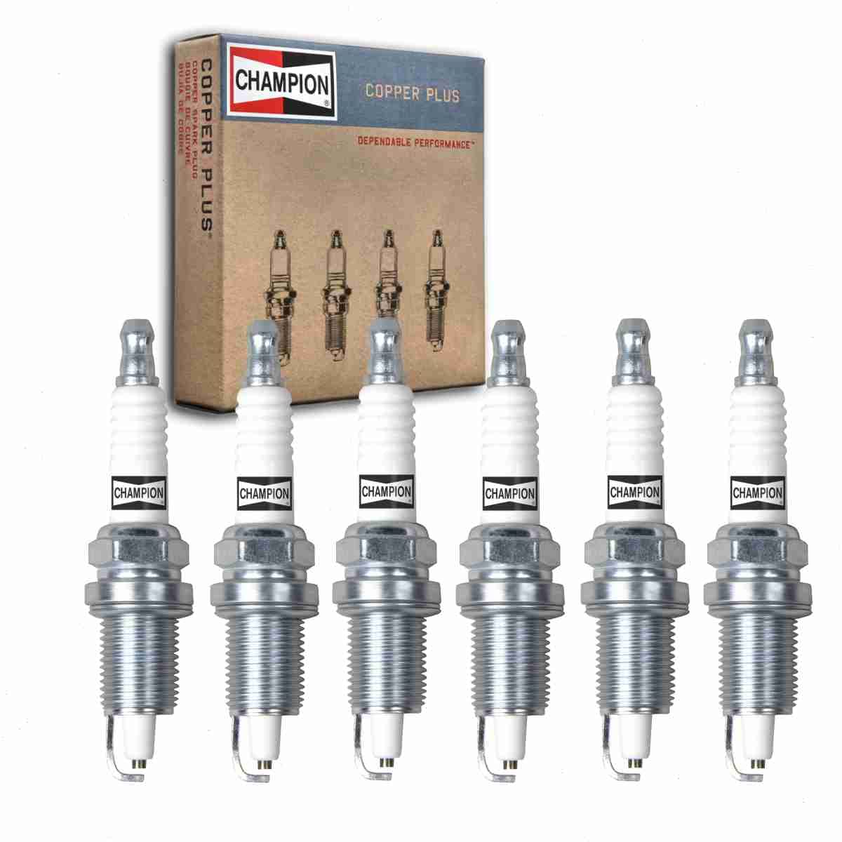 6 pc Champion Copper Plus Spark Plugs compatible with Jeep TJ 4.0L L6 1999-2006