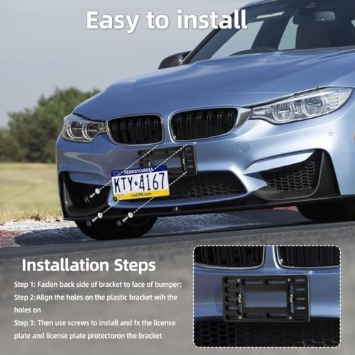 Xclpf Front License Plate Bracket. No Drill Front License Plate Bracket .Front License Plate Mounting Kit. Universal Bumper Car Frame Mount Adapter With Stainless Steel Screw Cap,Cable Ties