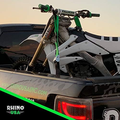 Rhino Usa Motorcycle Tie Down Straps (2 Pack) Lab Inspected 3,328Lb Break Strength, Steel Cambuckle Tiedown Set With Integrated