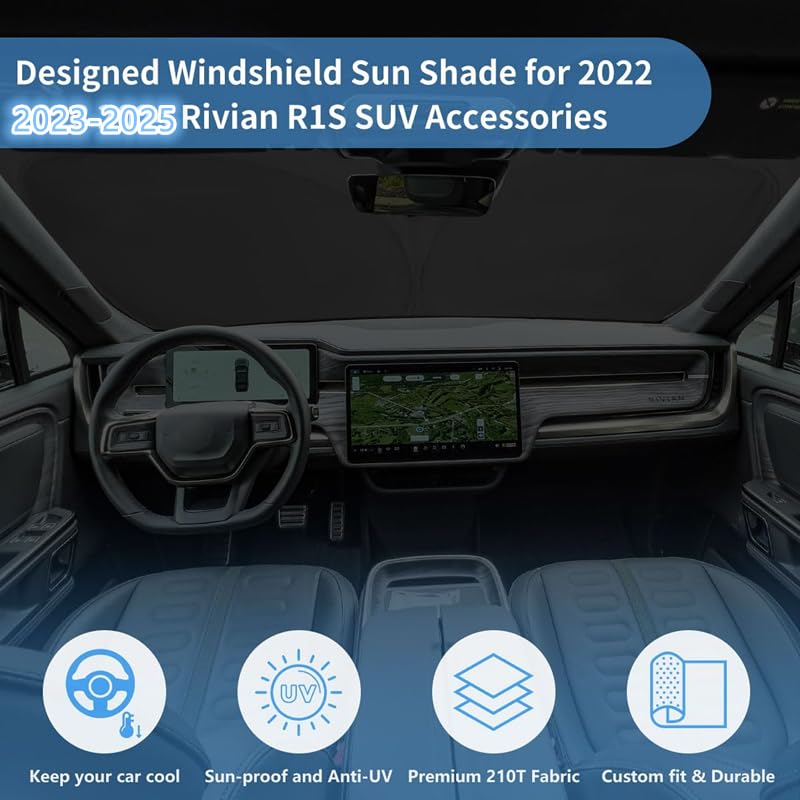 Hohuigo Windshield Sun Shade For 2025 2024 2023 2022 Rivian R1S Custom Fit Window Sunshade Suv Accessories Fodable Sun Visor Uv
