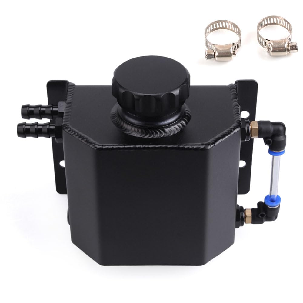 Rastp Universal 1L Coolant Overflow Tank, Aluminum Coolant Radiator Tank,Reservoir Expansion,Black