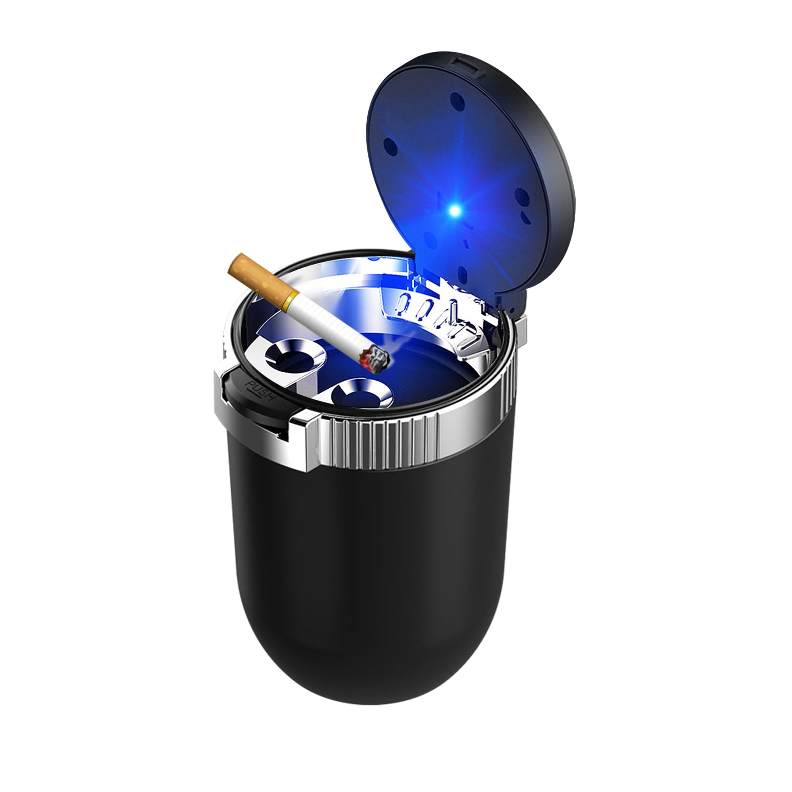 Dickno Car Ashtray with Lid, Detachable Stainless Smokeless Auto Ashtray, Portable Mini Vehicle Trash Can with LED Blue Light, U