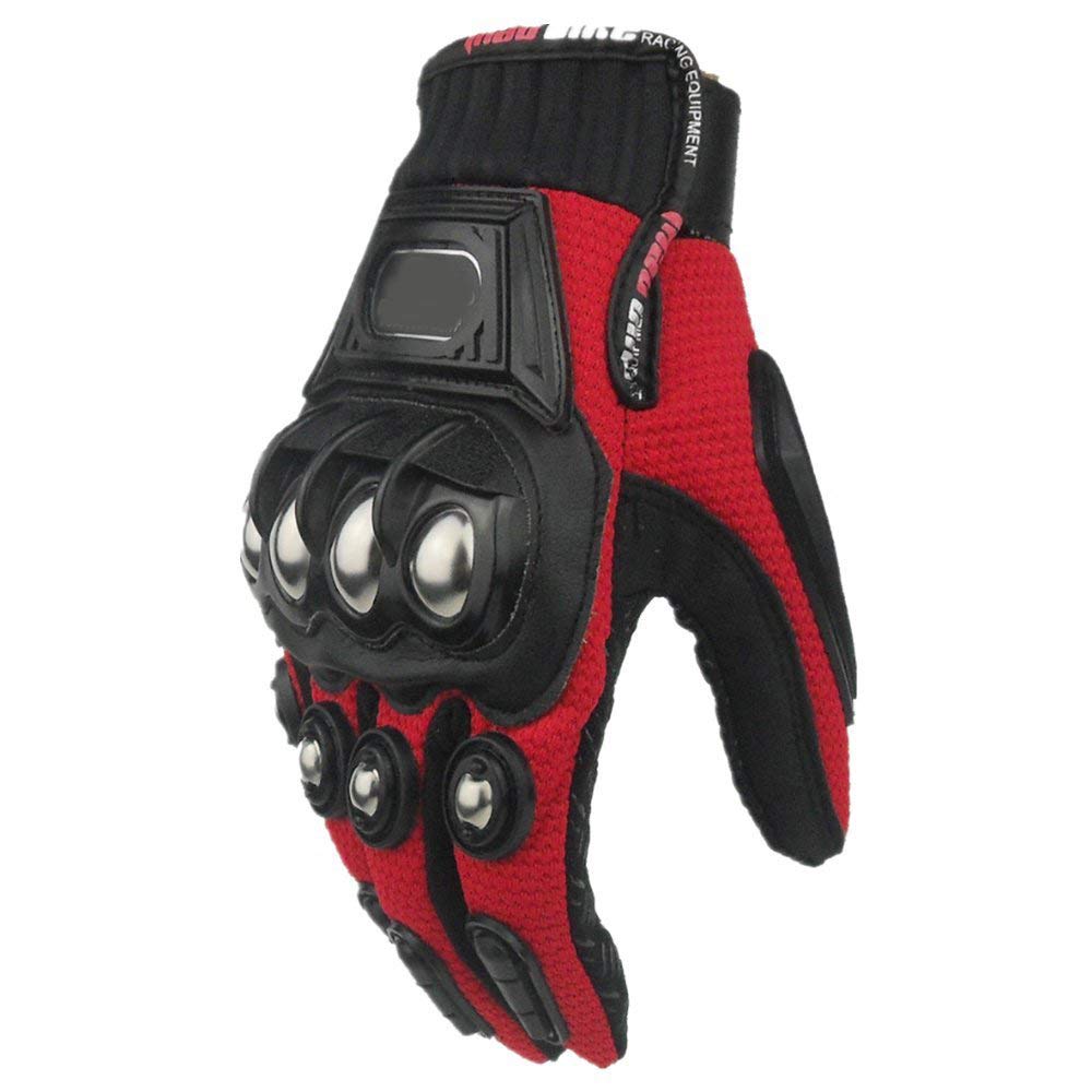 Steel Outdoor Knuckle Motorcycle Motorbike Powersports Safety Gloves (Large, Red)