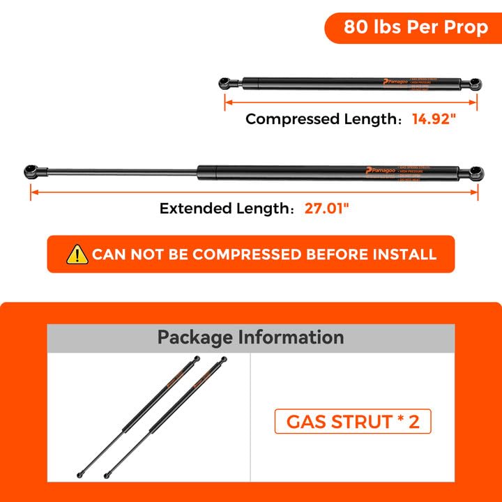 St270M80 27 Inch Gas Strut 80 Lbs 400 N Per Shock, 27'' Gas Spring Prop Lift For Trailer Hatch Door Truck Undercover Tonneau Cov