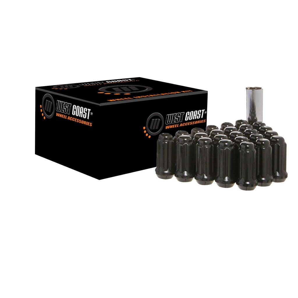 West Coast Wheel Accessories 14X2.0 Bulge Acorn Spline Lug Nuts 1.9 6 Lug Install Kit Black
