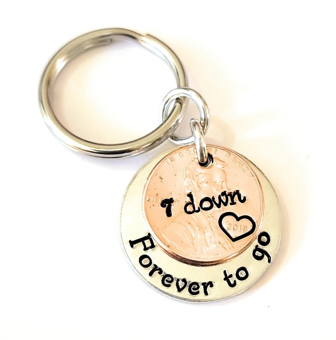 7 Year Anniversary, 7Th Anniversary Gift, Lucky 2018 Copper Penny Down Forever To Go Coin Key Chain, Copper Anniversary Gift