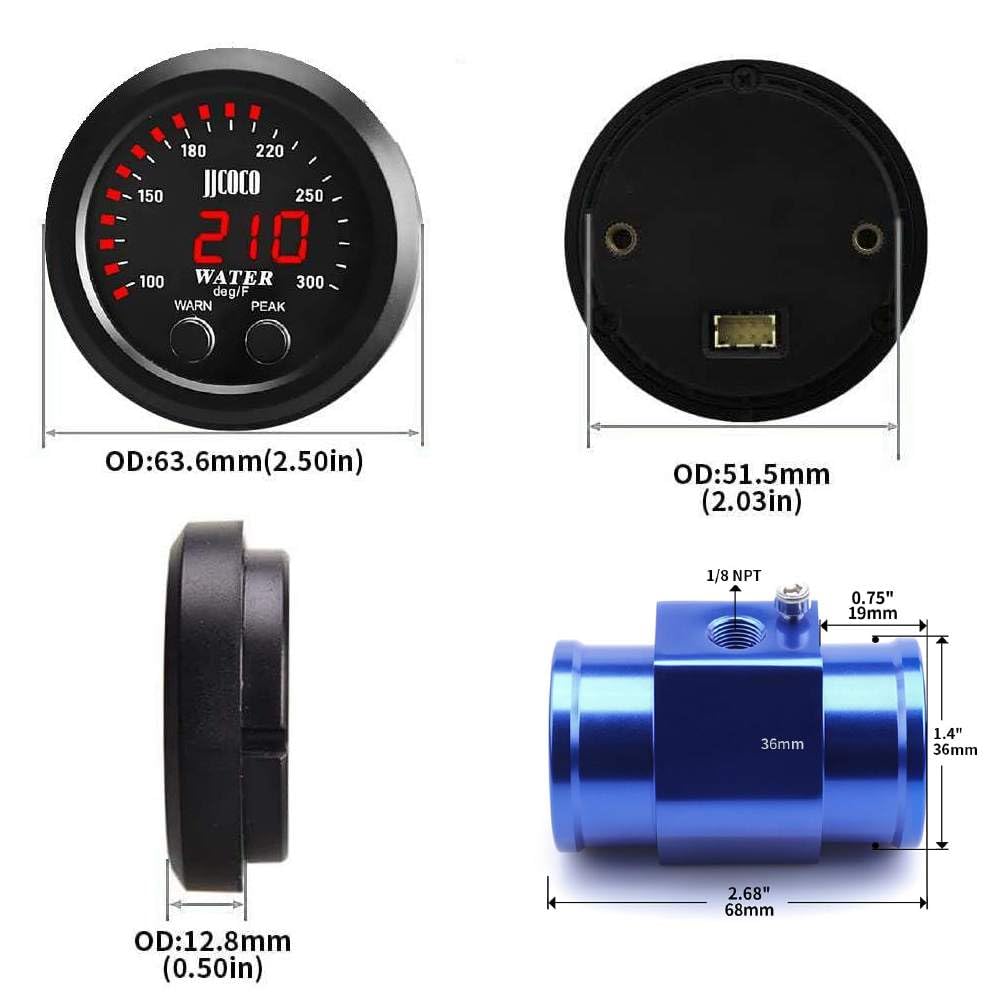 ZHSYMX Universal 52mm Water Temperature Gauge 100-300F(38-150C) Electronic Red Digital LED DC12V/24V for Car Automotive with Joi