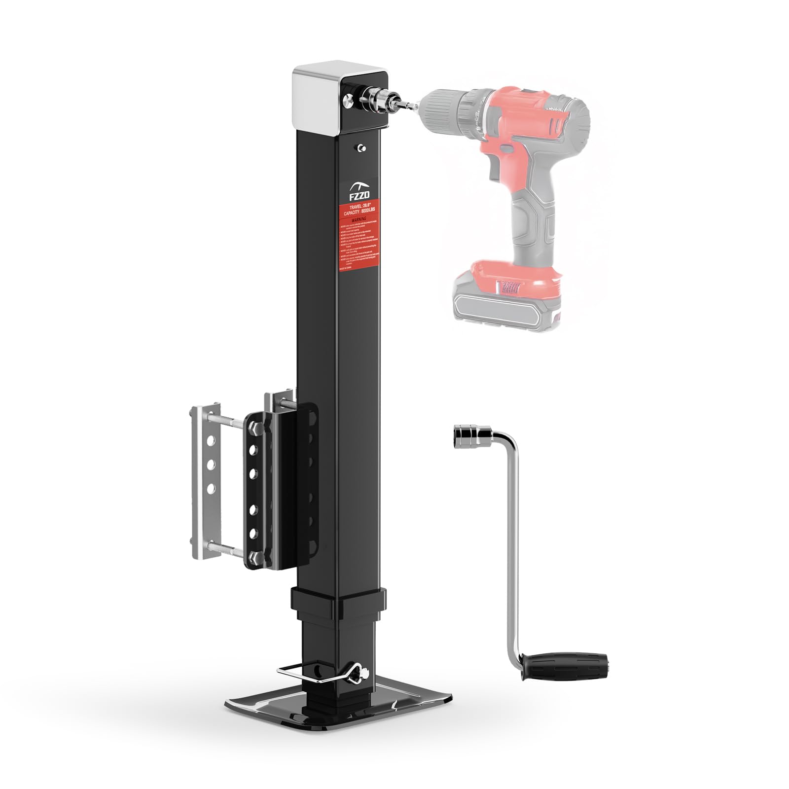FZZD 8000 lbs Heavy Duty Trailer Jack, 20-24V Cordless Drill Compatible,28.6'' Lift, for Utility, Yacht, Boat Trailer Jack,Black