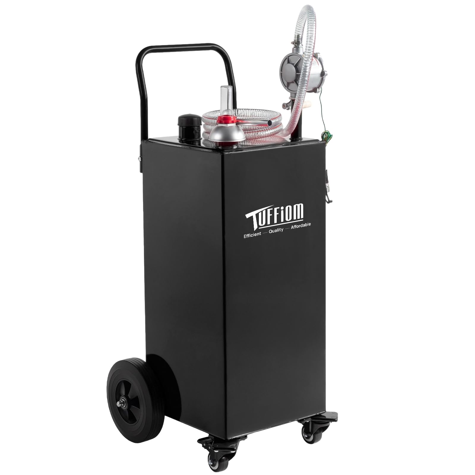 TUFFIOM 15 Gallon Portable Gas Caddy w/Locking Swivel Casters, Fuel Storage Tank, Gasoline Diesel Can with Manual Fuel Transfer 