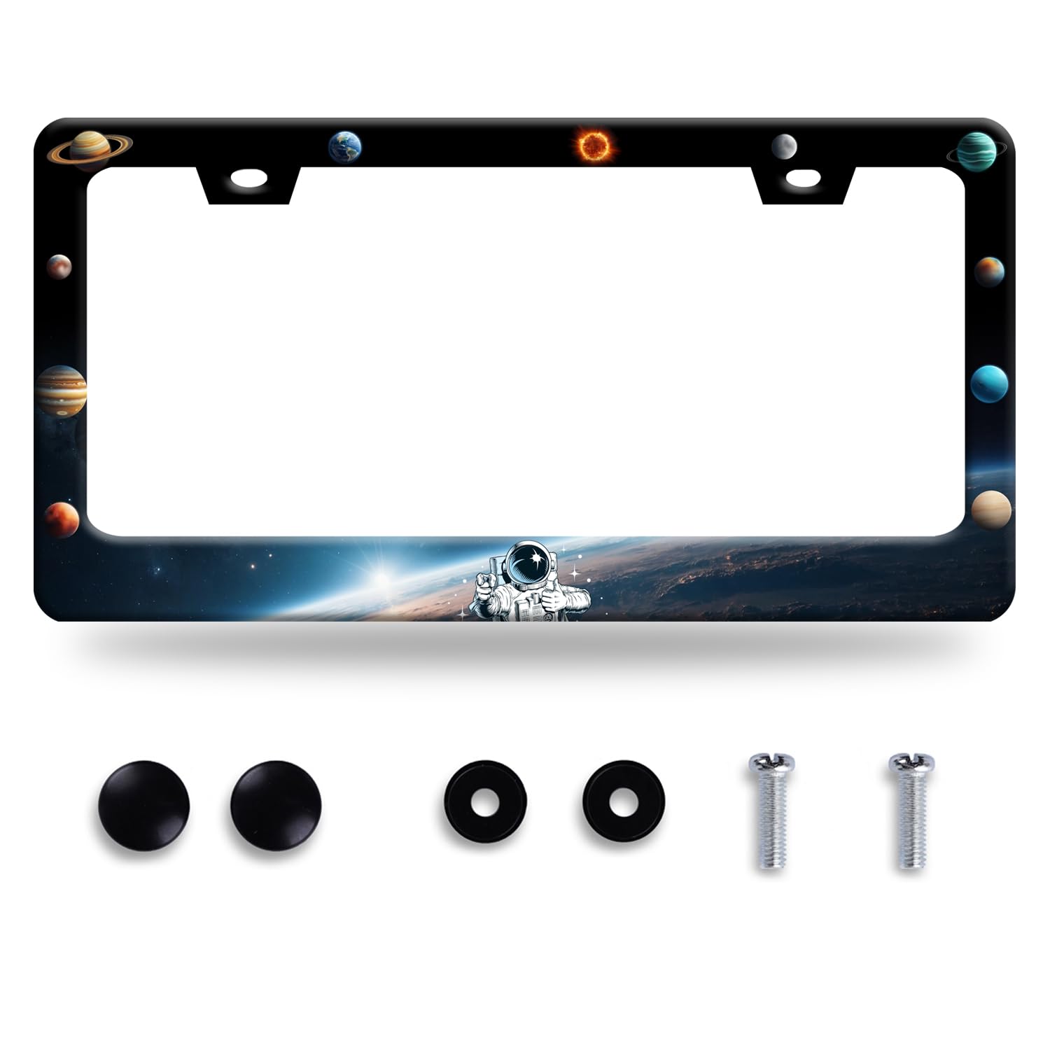 Planets License Plate Frame Funny Beautiful Space License Plate Stainless Steel Colorful License Plate Holder Galaxy Car Accesso