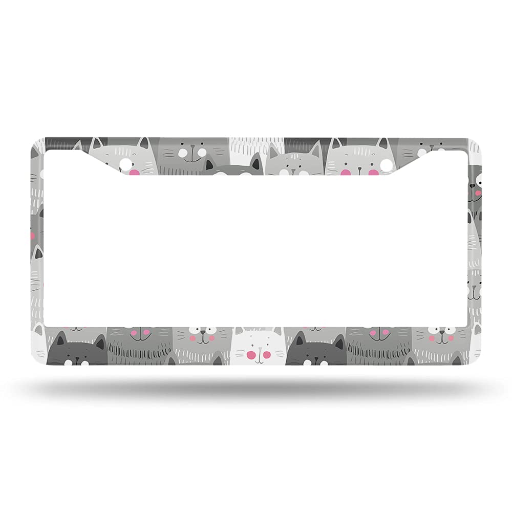 Beabes Cats License Plate Frame Grey White Black Car Frames, License Plates Holder, Pet Funny Animal Kitten License Plate Cover Aluminum Metal Frames For Women Men Auto Decoration