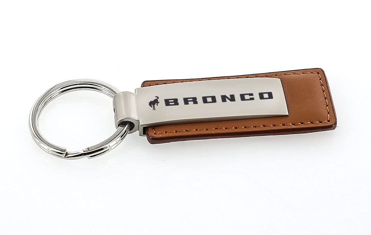 Ford Bronco Brown Vegan Leather Keychain Key Ring Tag Fob Chain Holder