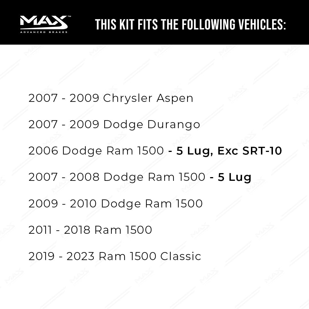 Max Advanced Brakes Front & Rear Brake Kit Compatible With 2006-2018 Dodge Ram 1500 Durango Compatible With Ram 1500 Replacement