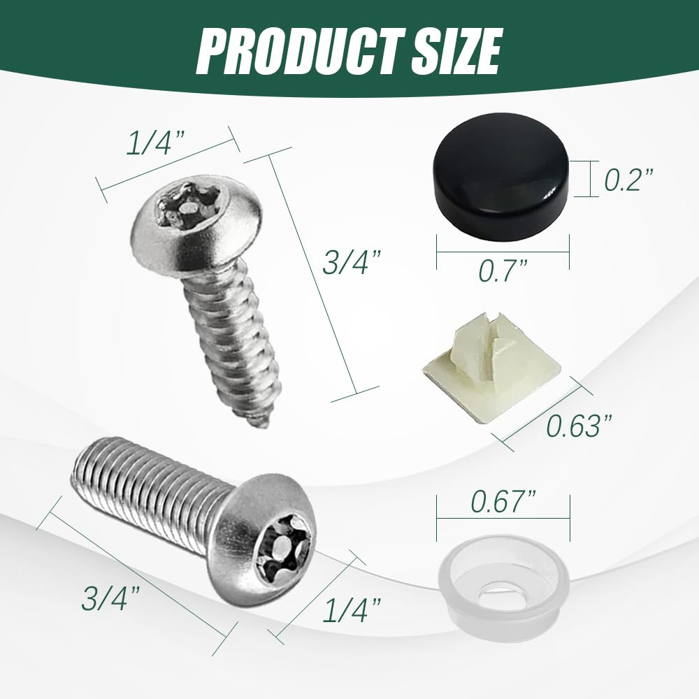 Anti Theft License Plate Screws Kits, Tamper Resistant Licence Plate Kit, 1/4''(M6) Security Screws, Rust Proof Stainless Steel