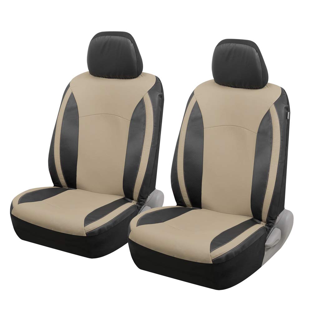 Motor Trend Beige Faux Leather Car Covers for Front Seats - Premium Automotive Bucket Seat Covers, Made for Vehicles with Remova