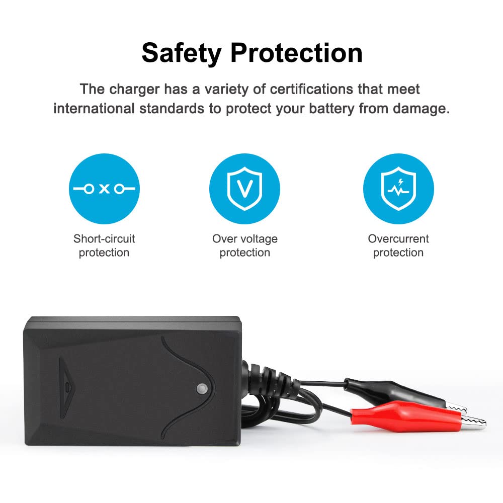 Nastima 6V 0.5A Sealed Lead Acid Battery Charger For Moultrie Battery With Red And Black Clips And Led Indicator Light