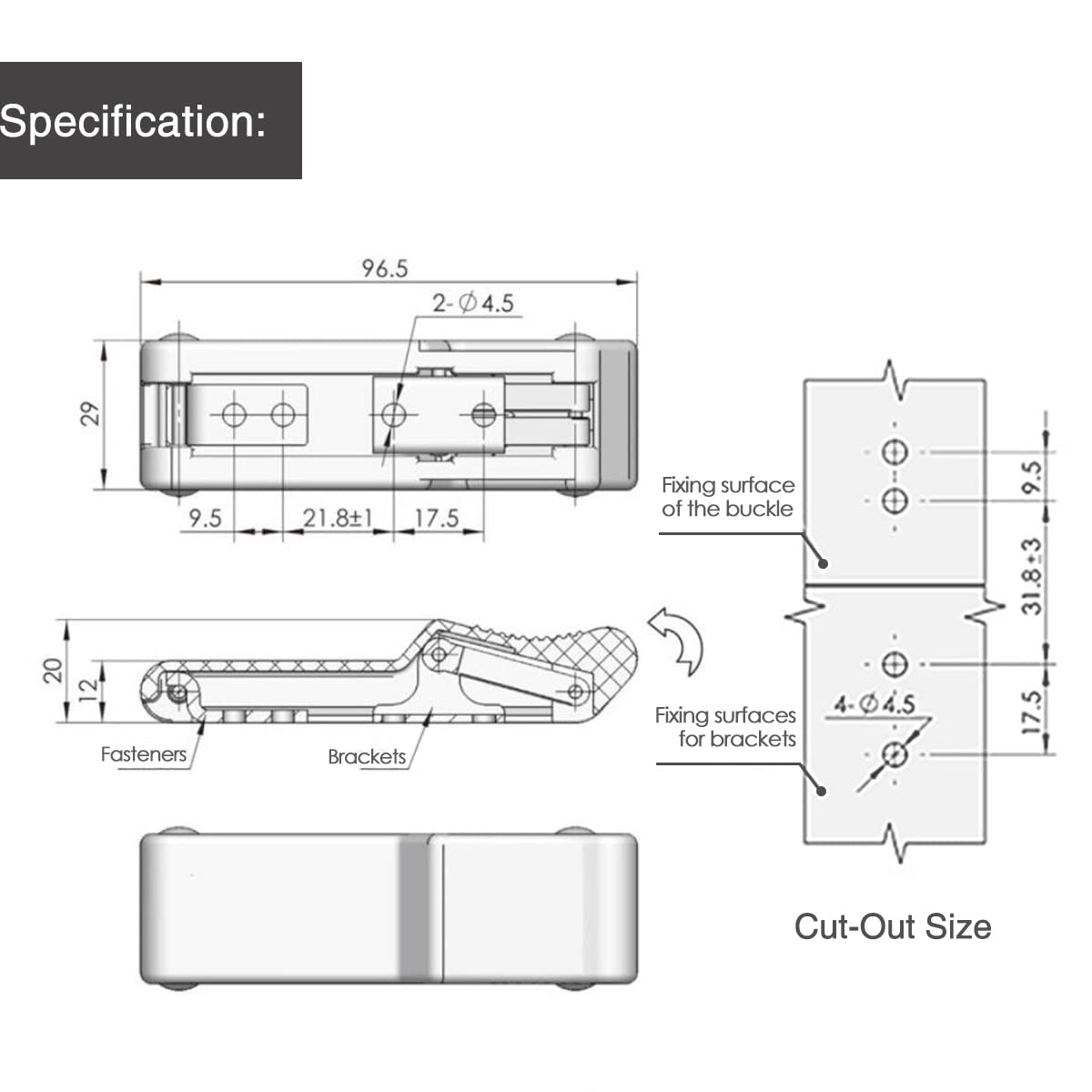 Front Storage Rack Rubber Latch, 2pcs Flexible Rubber Draw Latch with Stainless Steel Cage and Bracket Fit for Polaris Sportsman