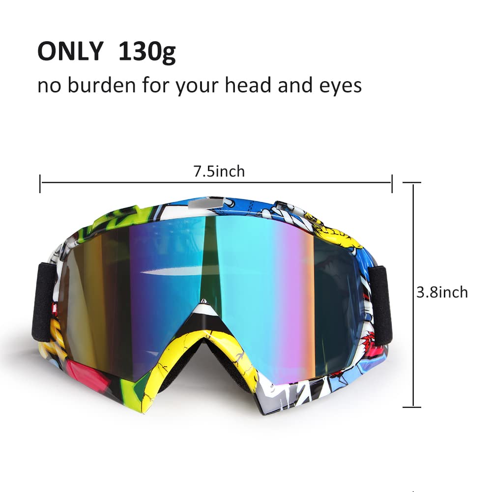 Dirt Bike Goggles Motorcycle Riding Goggles Atv Goggles Motocross Goggles Utv Helmet Goggles Off-Road Mx Goggles Uv400 Anti-Fog Scratch Dustproof Windproof Men Women Adult Youth Kid Color Len(Yellow)