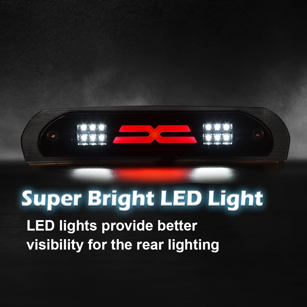 Cheda Third Brake Lights, Compatible With 2002-2009 Dodge Ram, Clear Lens Black Housing 3D Led Bar Cargo Lamp Rear Lights X Type