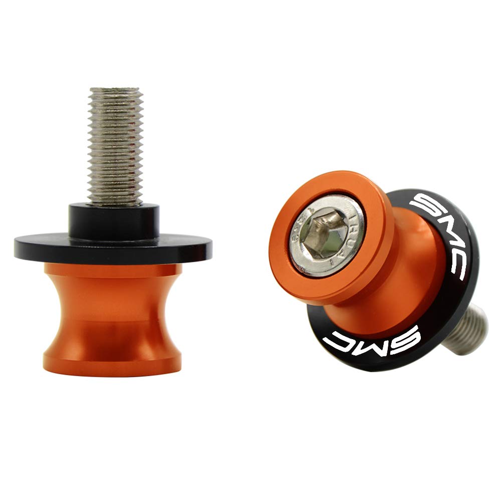 2Pcs 10Mm M10 X1.5 Motorcycle Swing Arm Sliders Spools Cnc Swing Arm Stand Screw For Duke 690 Smc R 690 Enduro Smc 790 2009-2016 2019-2024 (Orange)