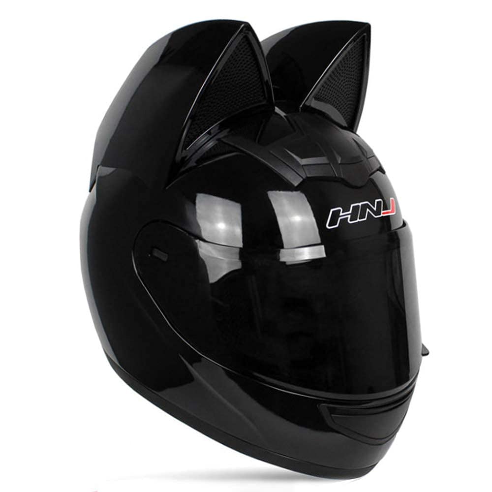 Adult Personalized Cat Ear Motorcycle Helmet,Men And Women Cool Cat Locomotive Motorcycle Full Face Helmet,Dot/Fmvss-219 Certifi