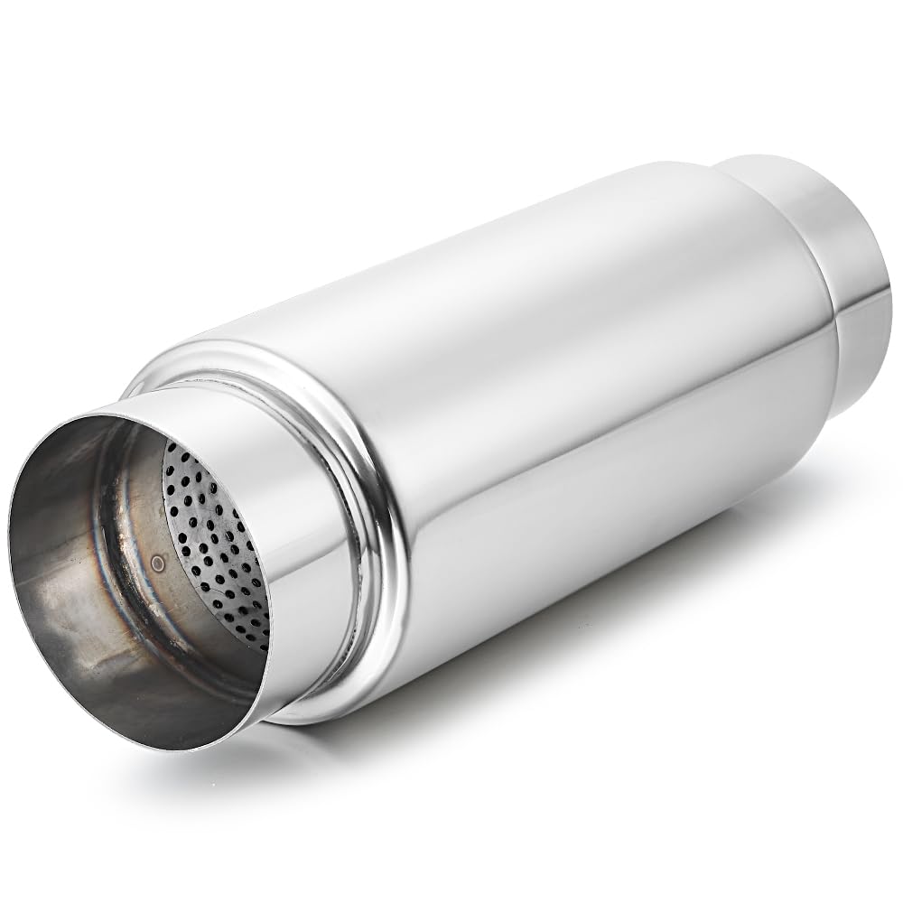 LCGP 4'' Inlet Universal Resonator,4'' Outlet 13.77'' Overall Length Stainless Steel High Performance Muffler, Polished, Pass-Th