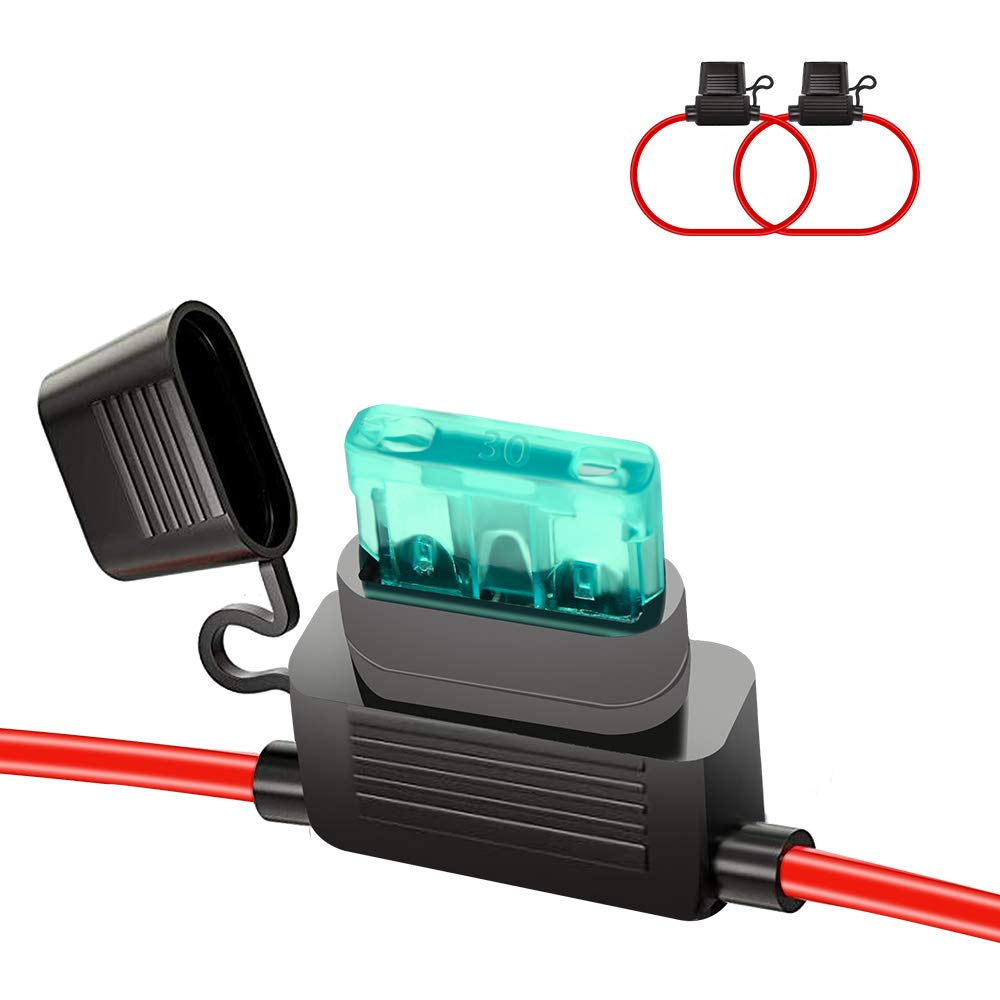 Huiqiaods Atc/Ato 30A In-Line Fuse Holder 16 Gauge Wiring Harness 12V Standard Plug Socket Pack Of 2