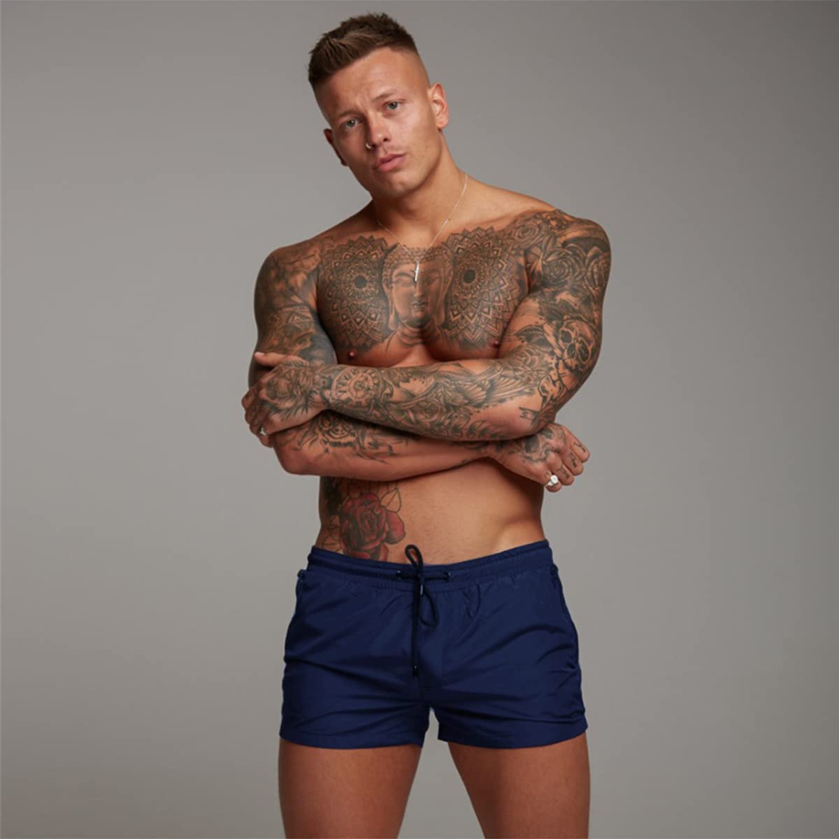 Mens Swim Trunks Quick Dry Swimwear Zipper Pockets, Swim Shorts With Mesh Lining Navy Blue