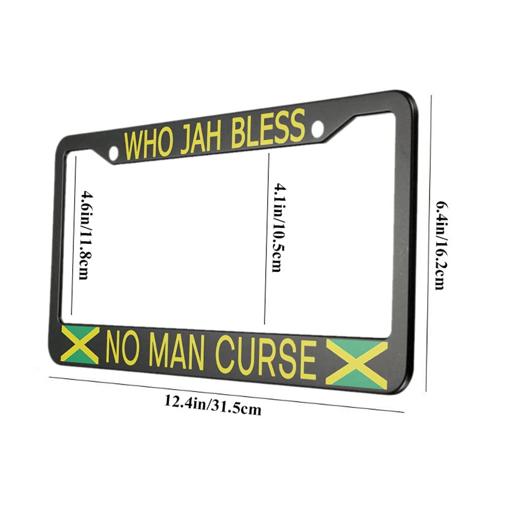 Ofloral Who Jah Bless No Man Curse Aluminum Alloy License Plate Frame Jamaican Flag Green Black Yellow Color Applicable To Us St