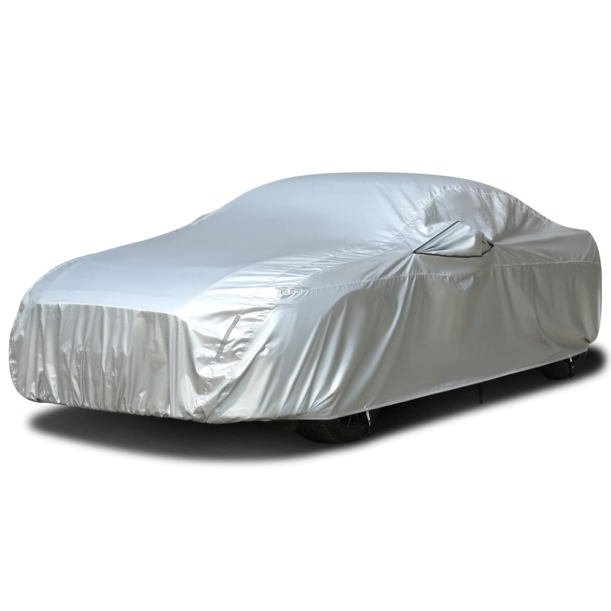 Tecoom Car Cover Waterproof All Weather 190T Polyester Silver Fit 173-182" Coupe/Sport Car Windproof UV Rain Hail Protector