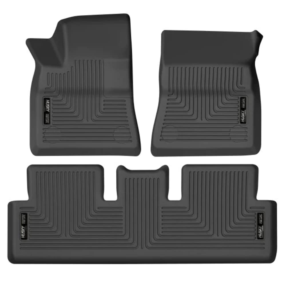 Husky Liners Weatherbeater Floor Mats | Fits 2017-2024 Tesla Model 3 | Front & 2Nd Row, 3-Pc Black - 95091