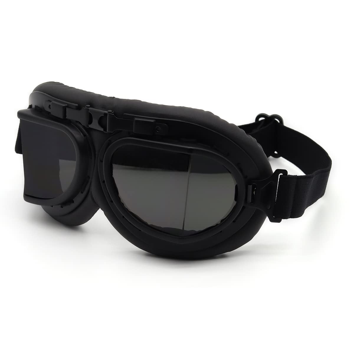 Kucehiup Vintage Aviator Goggles Motorcycle Goggles (Black Frame Smoke Lenses)