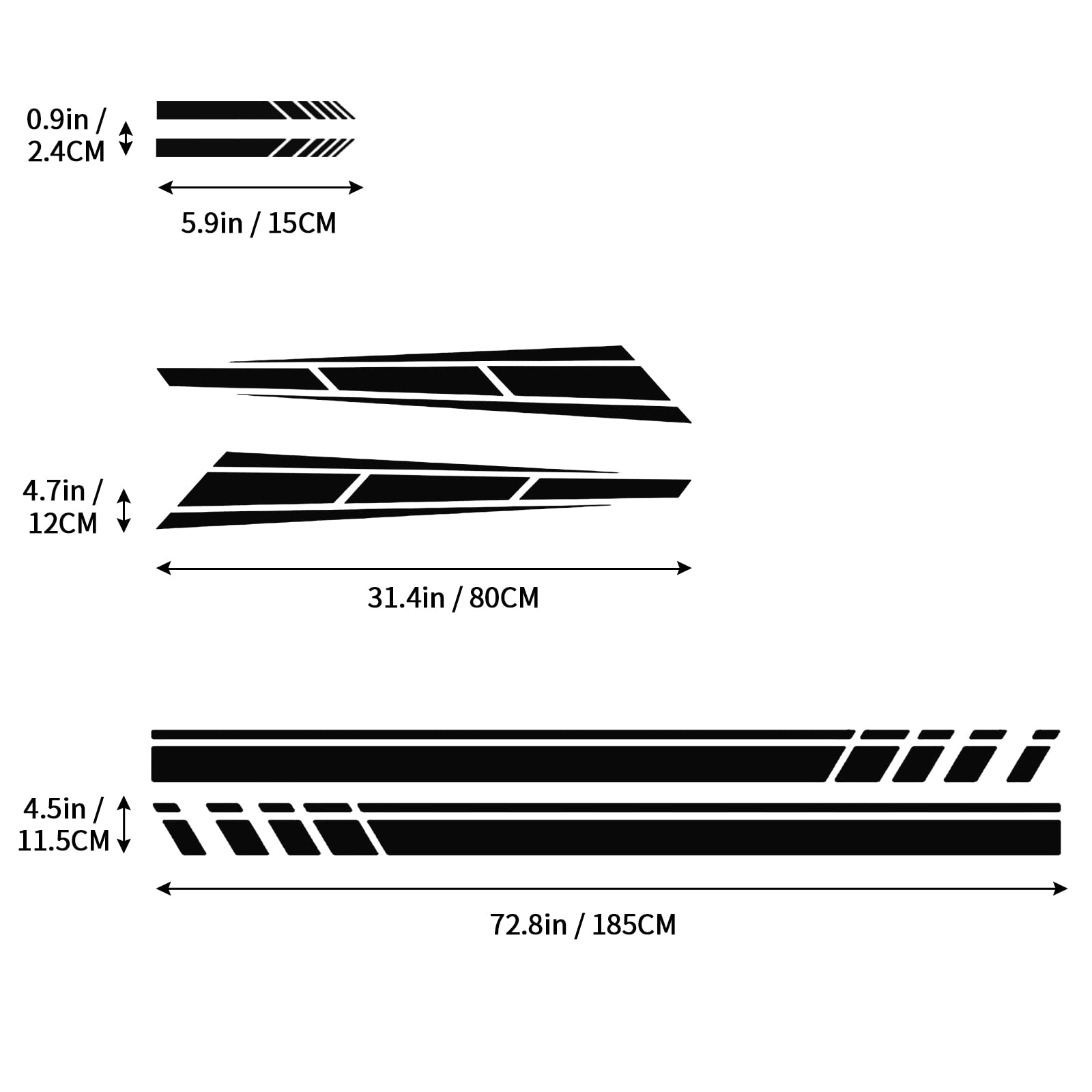 Bilisin Car Hood Stripe Vinyl Decals, 6Pcs Car Sport Racing Graphics Body Side And Rear View Mirror Accessories Decals Universal For All Cars Suv Trunk
