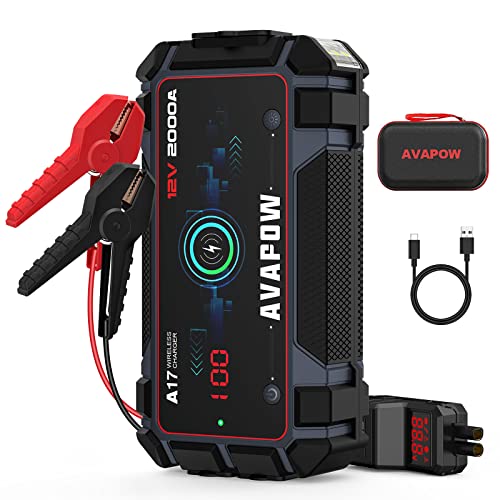 Avapow Car Jump Starter 2000A Peak Jump Boxes For Vehicles(12V 8L Gas/6.5L Diesel Engine) Equipped Fast Wireless Charging Jump S