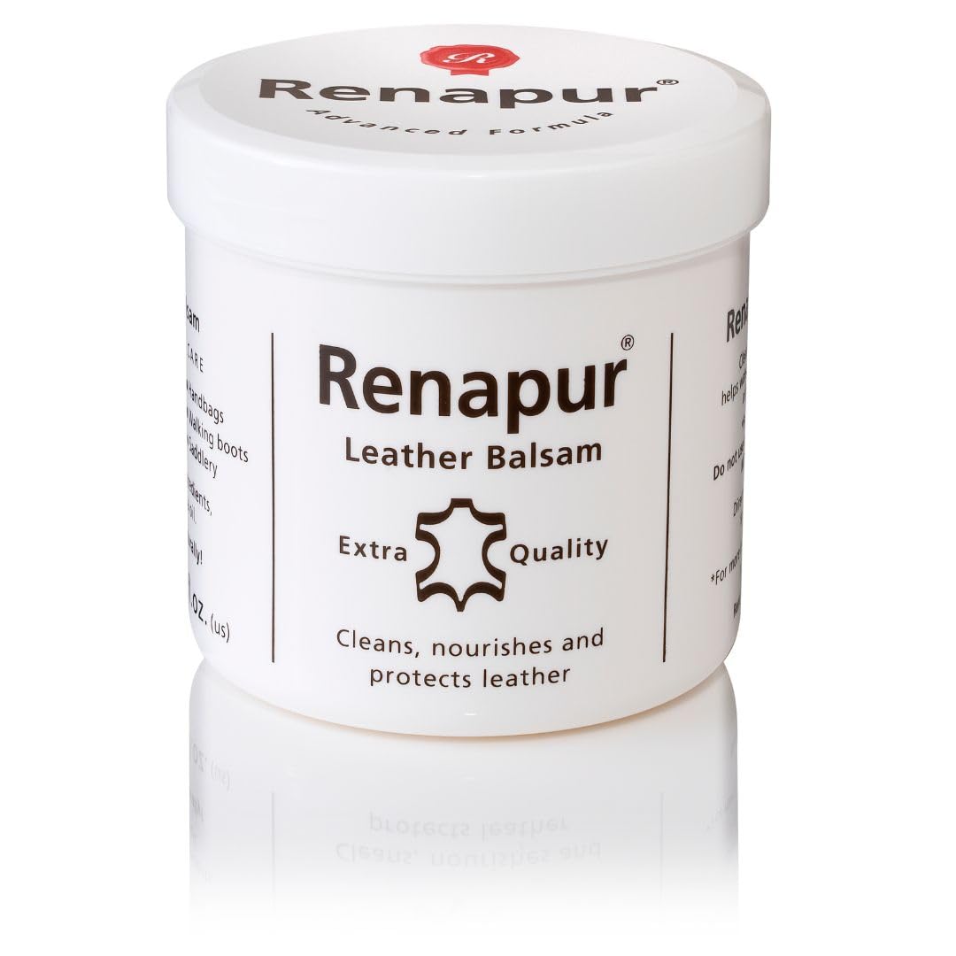 Renapur Leather Balsam, Natural Conditioner, Protector And Restorer — For Leather Furniture, Footwear, Purses & Bags, Car Interiors & Bikes, Saddlery & Tack. (6.7 Fl Oz + Applicator Sponge)