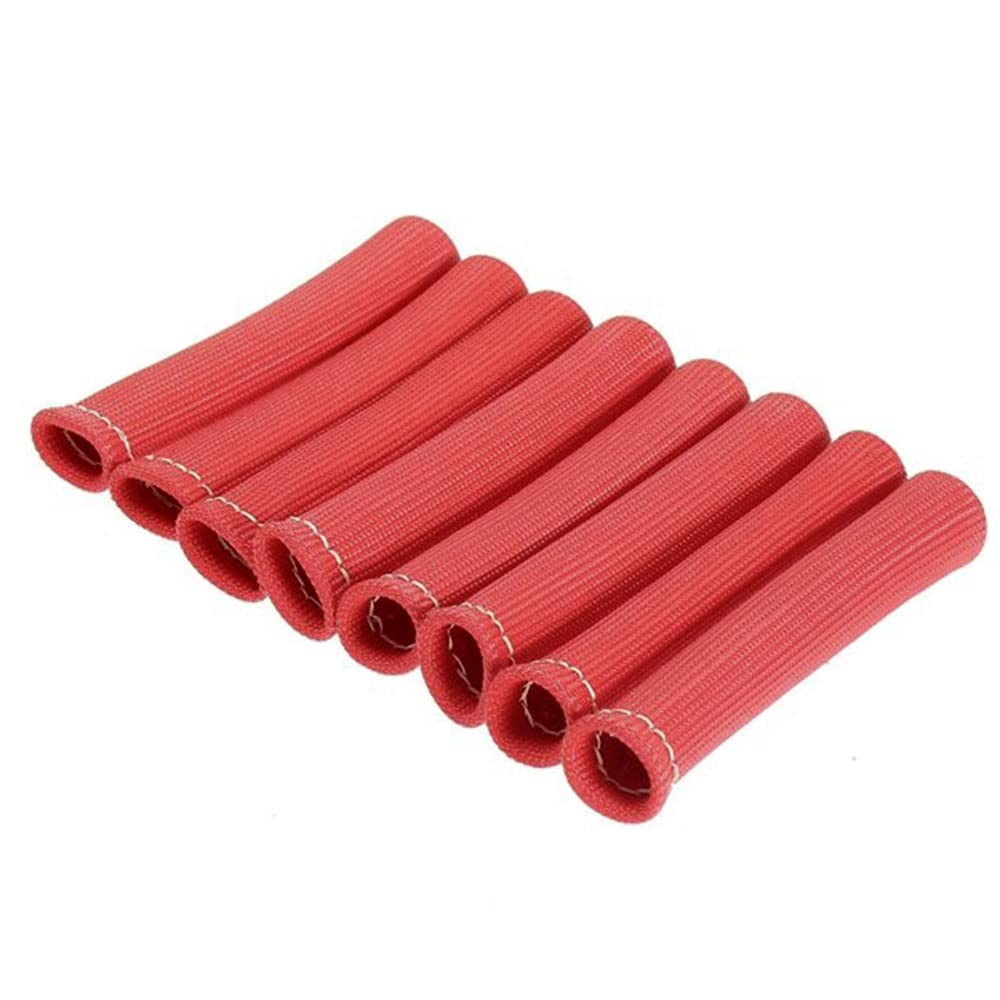 Spark Plug Wire Heat Shield & Sleeve - 2500 High Temp Heat Tape Protection - 8 Pack (Red)