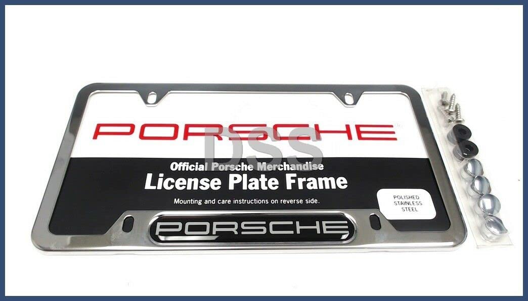 Porsche Genuine Oem Stainless Steel Nameplate License Frame - Polished Silver Finish