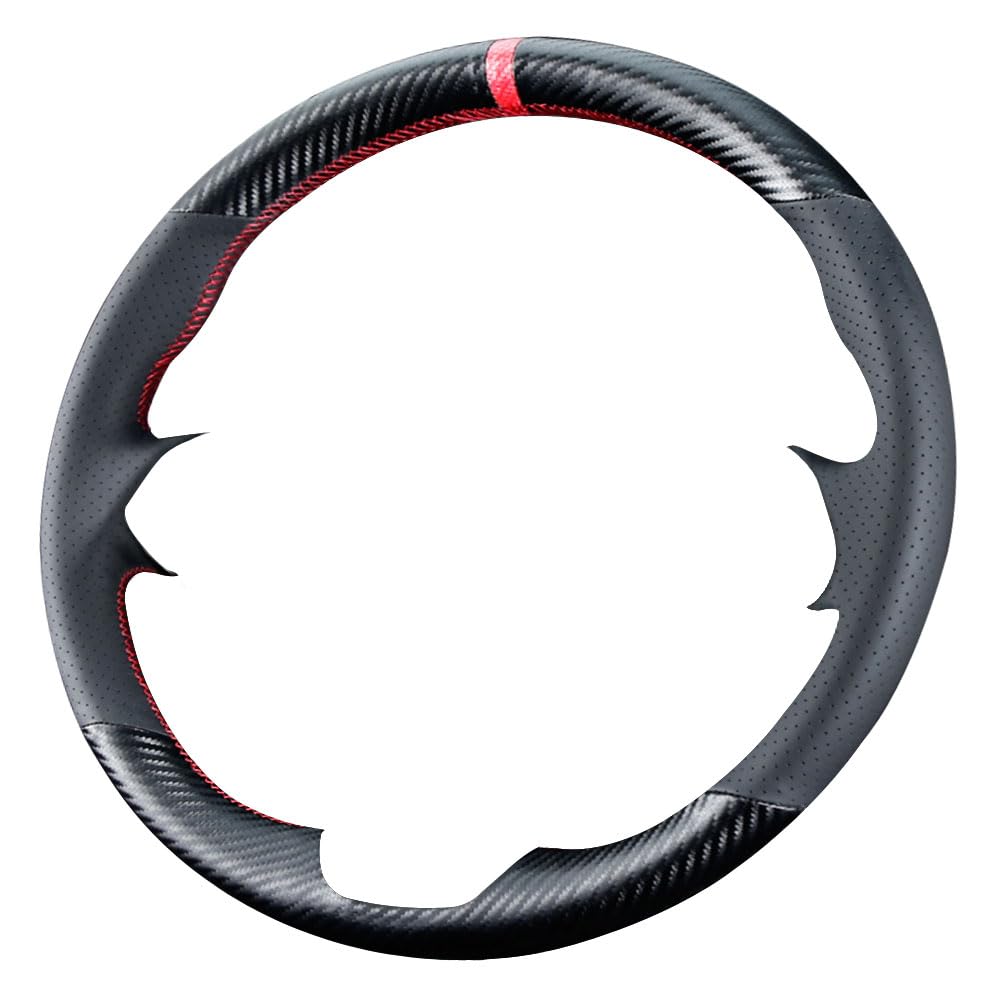 Carkooler Diy Steering Wheel Cover Custom Fit For 2017 2018 Mazda 3 / 2017-2020 Mazda Cx-5 Mazda 6 / 2016-2020 Cx-9 / 2018 2019 2020 Cx-3 15 Inches Black Leather Carbon Fiber Interior Accessories