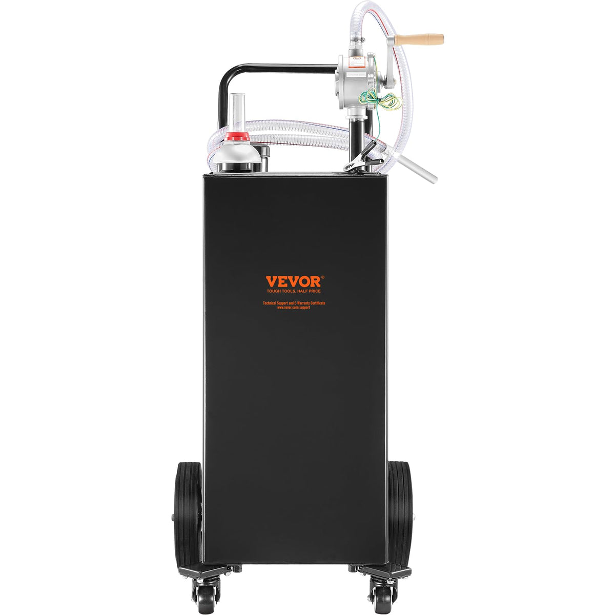 VEVOR 35 Gallon Portable Gas Caddy, Fuel Caddy Fuel Storage Tank with 4 Wheels & Manual Transfer Pump, Gasoline Diesel Fuel Cont