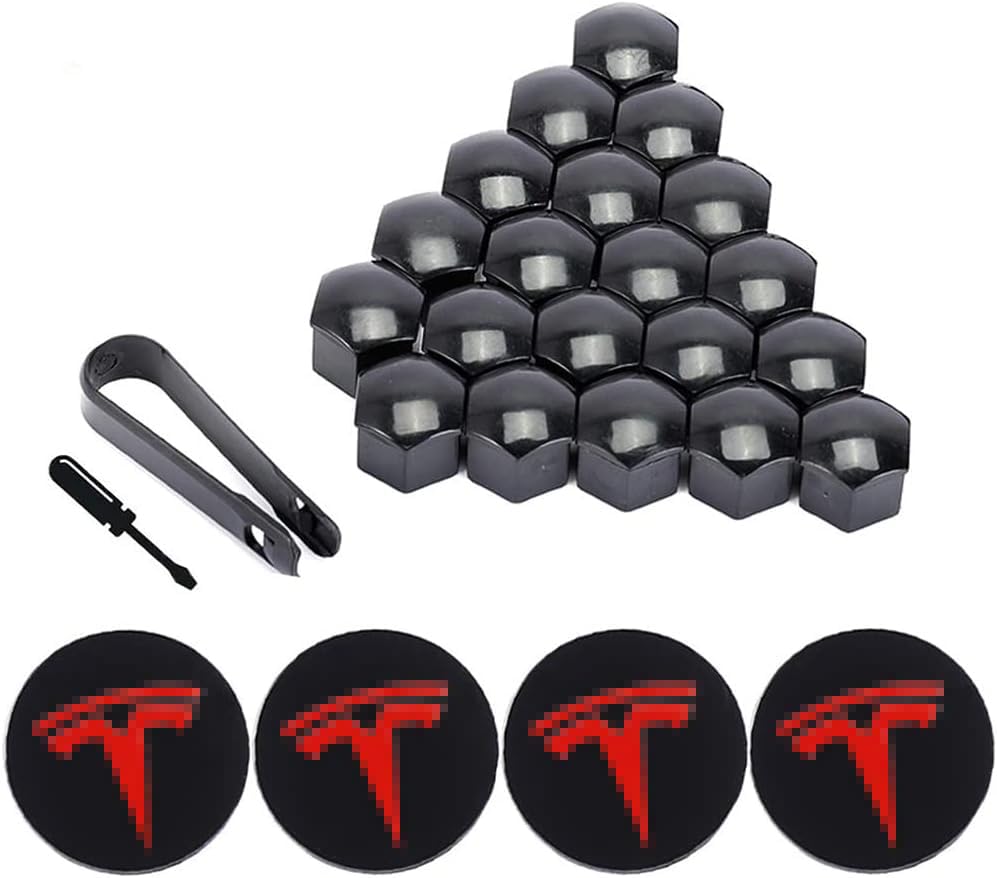 Roccs Compatible With Model 3 S X Set Aero Wheel Cap Kit, Center Logo Emblem Modification Hub Cover W Hub Nut Cap Lug Nut Cover,