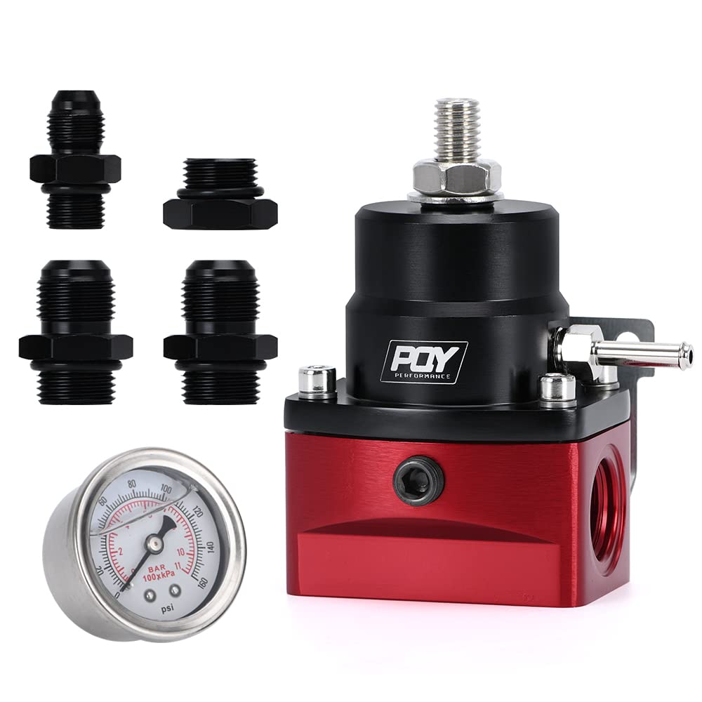 Pqy Fuel Pressure Regulator An8 Feed & An6 Return Line + 0-160Psi Gauge Set Black+Red