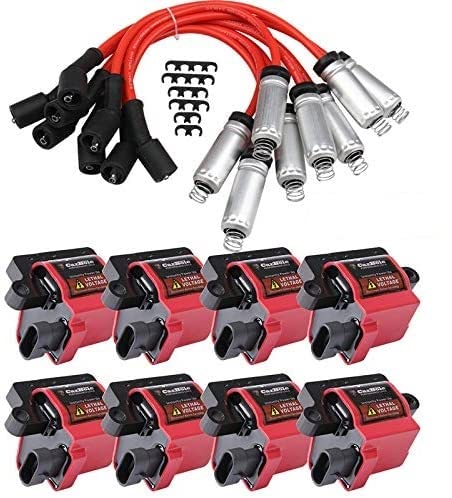 Carbole 8 Pcs Ignition Coil Pack + 8 Pcs 8Mm Spark Plug Wires Fit For Cadillac Escalade, Chevy Silverado, Avalanche, Express 350
