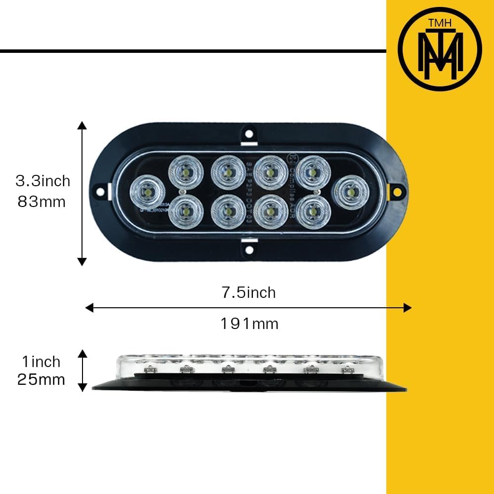Tmh 6'' Oval White Led Trailer Tail Light Surface Mount 10 Led Waterproof Reverse Back Up Trailer Lights For Truck Rv Bus Lorry
