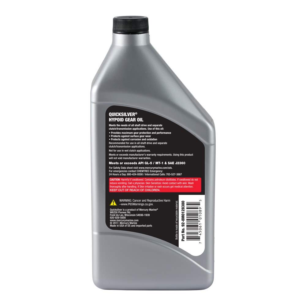 Quicksilver 8M0128380 80W-90 Motorcycle Hypoid Gear Oil - 1 Qt.
