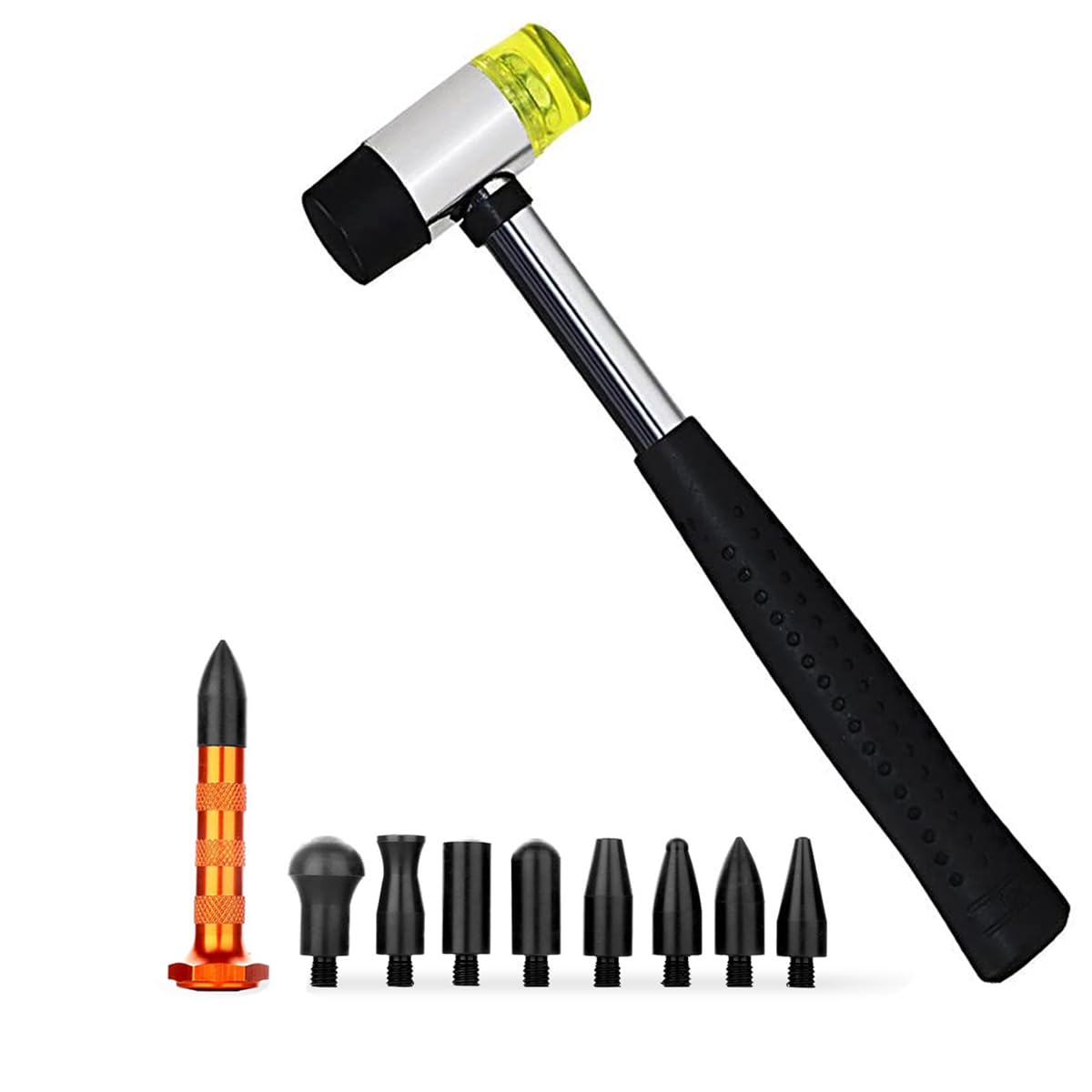 LadyRosian 10PCS Car Paintless Dent Repair Tools Rubber Hammer Tap Down Kits with 9 Different Shaped Rubber Heads for Car Hail D