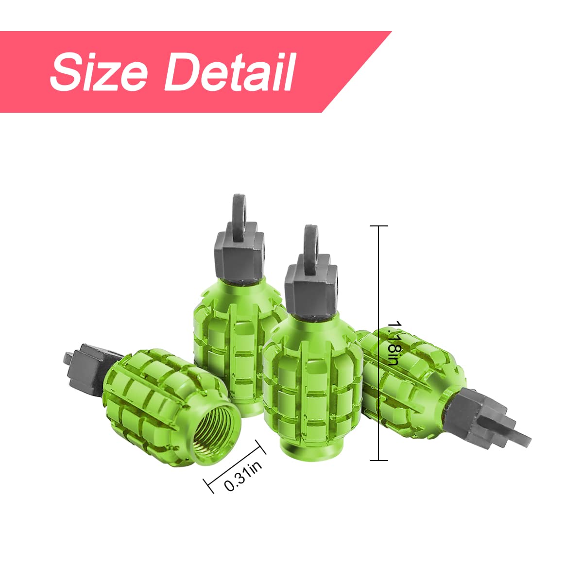 4 Pcs Car Tire Valve Stem Cap/Cover, Airtight Anti-Rust Valve Stem Caps Universal For Most Cars, Vehicles, Bicycles, Motorcycles And More, Cool Car Accessories For Men Women (Green)