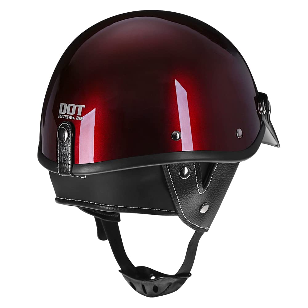 Woljay Motorcycle Retro Half Helmet Bicycle Scooter Moped Jet Motorbike Helmet DOT Certified (X-Large, Red)